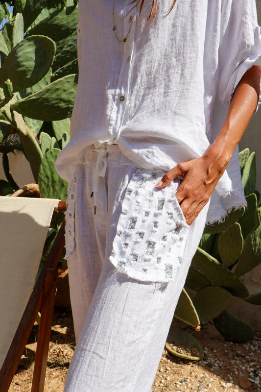 Bling linen set in white