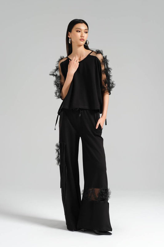 Tulle Trim Set In Black