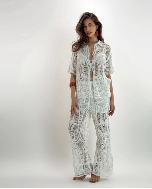 Crochet off white trouser