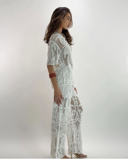 Crochet off white trouser