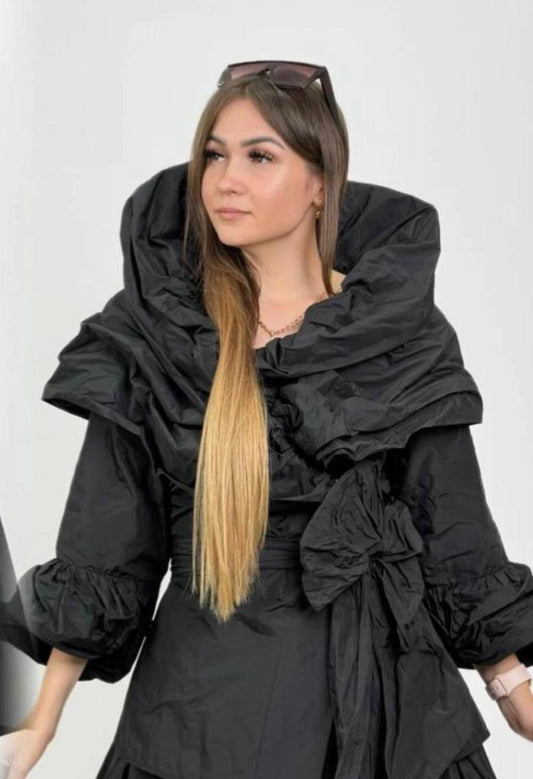 Puffy Belted Top In Black