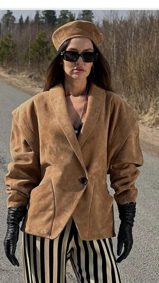 Camel Suede Structured Blazer