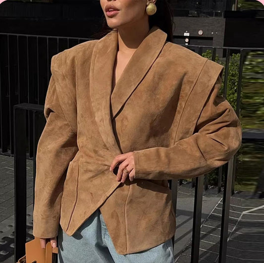 Camel Suede Structured Blazer