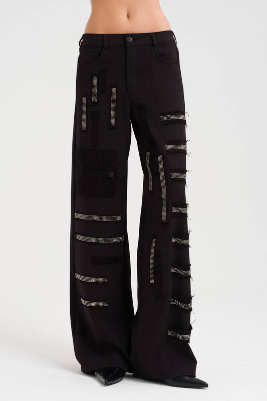 GRID WIDE LEG PANTS IN BLACK