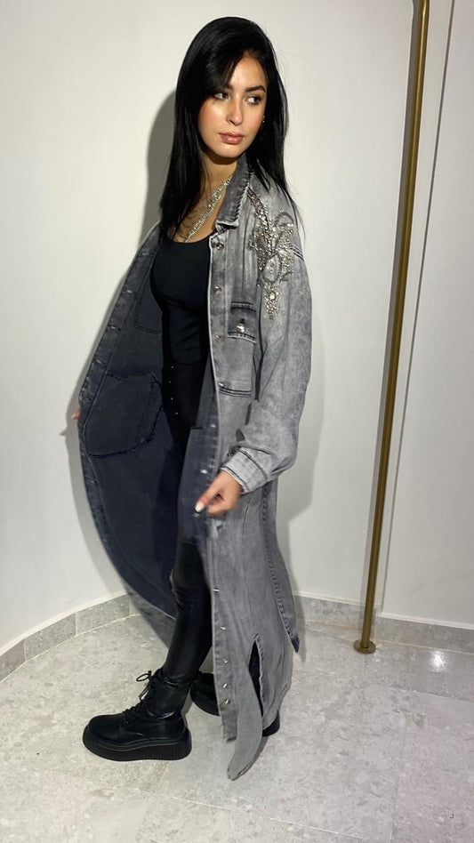 Long Denim Dress In Grey