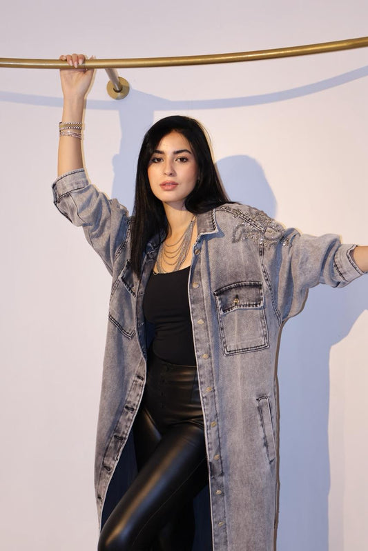 Long Denim Dress In Grey