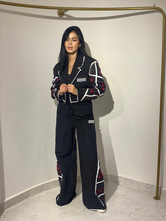 EMBROIDERED CROPPED BLAZER IN WIDE LEG SET