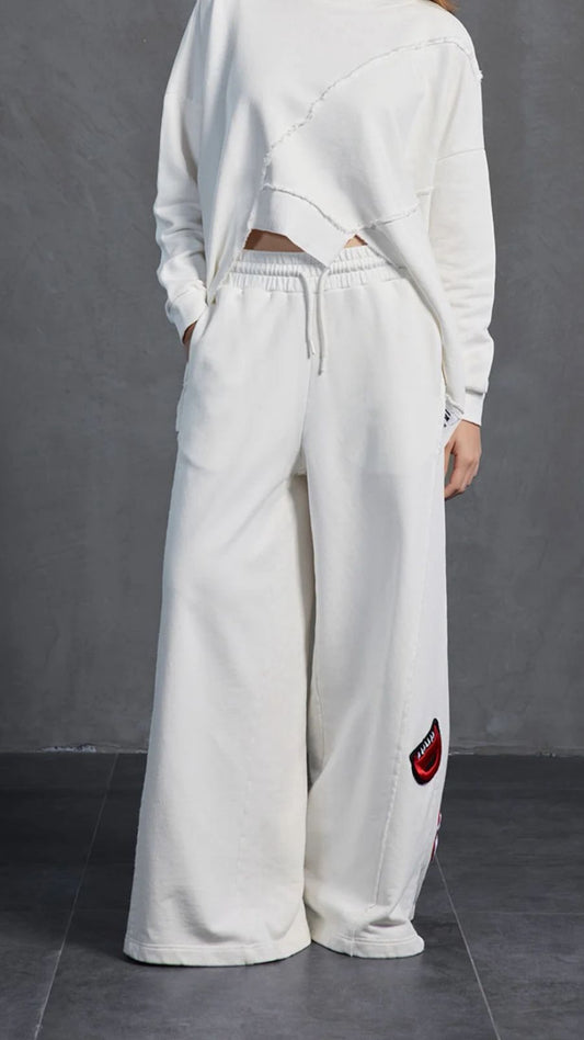 Wide-leg Sweat Pants In White