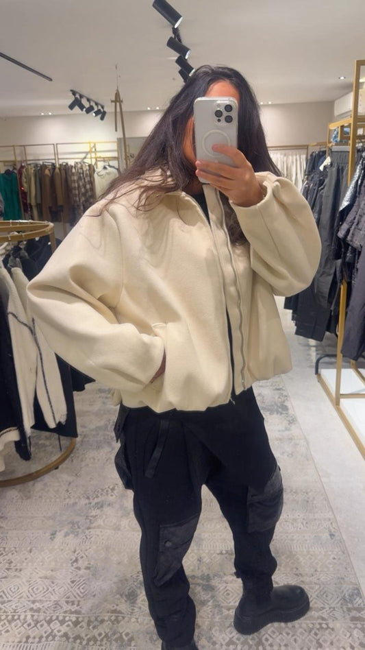 Bomber Zipper Jacket In Off White