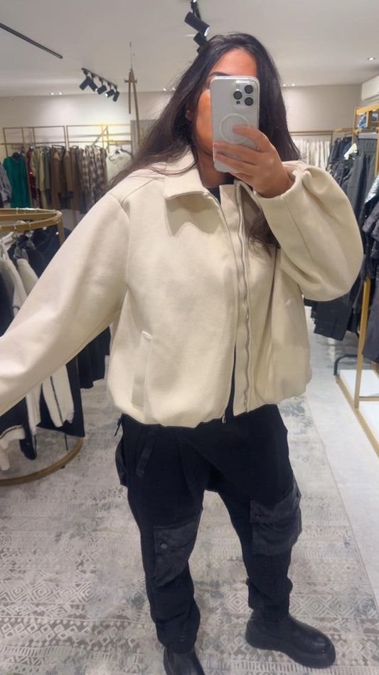 Bomber Zipper Jacket In Off White