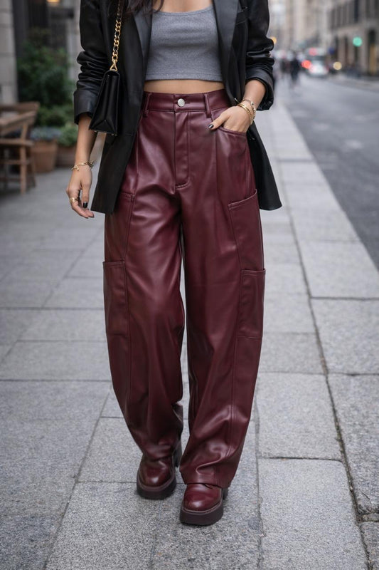 Leather Ballon Pants in Burgundy