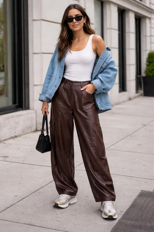 Leather Ballon Pants In Brown