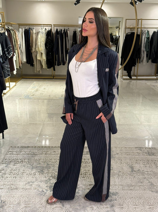 Oversized Stripped Suit In Navy Blue