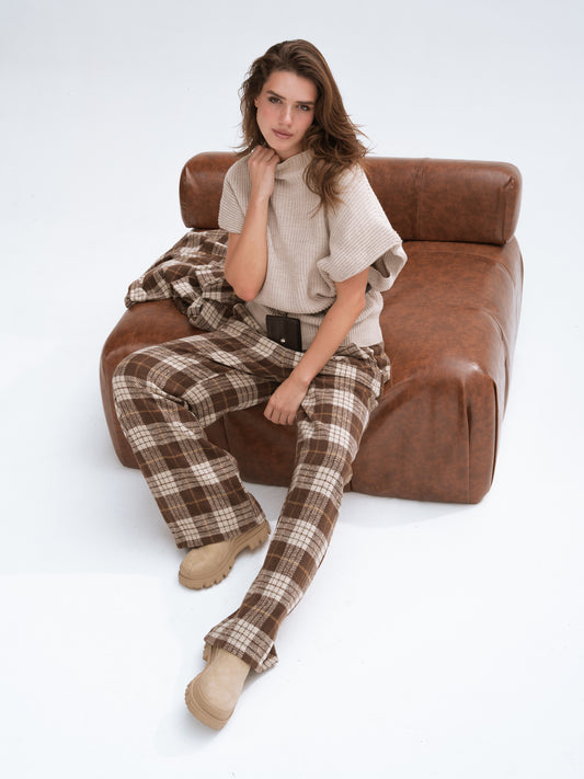 Plaid Wide-Leg Pants