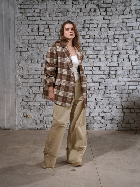 Wide-Leg Beige Denim Pants