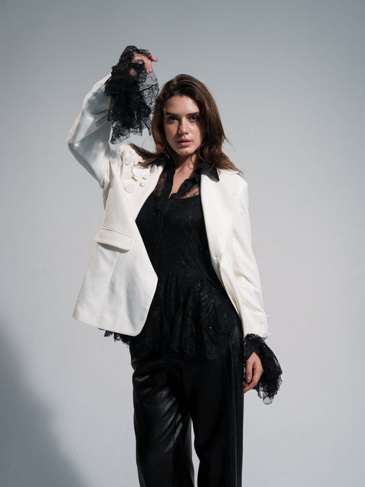 Button Blazer In White