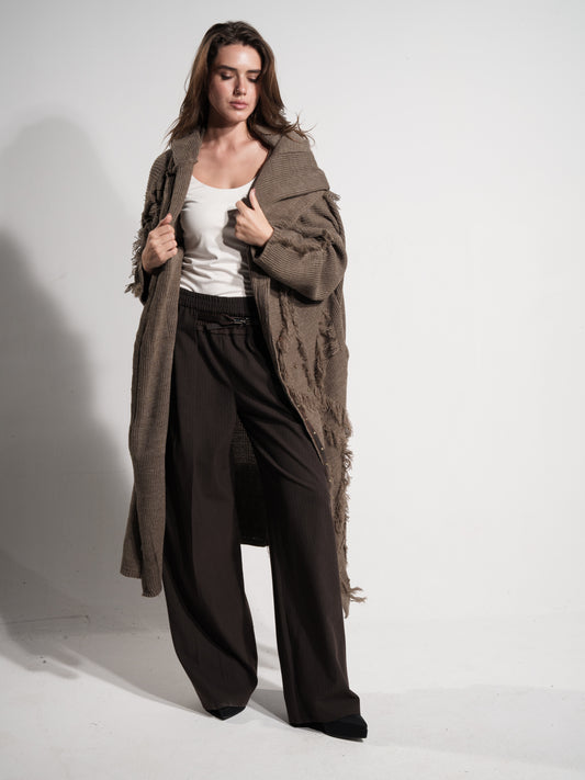 BROWN FRINGES CARDIGAN