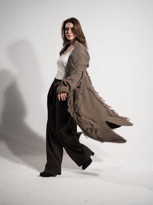 BROWN FRINGES CARDIGAN