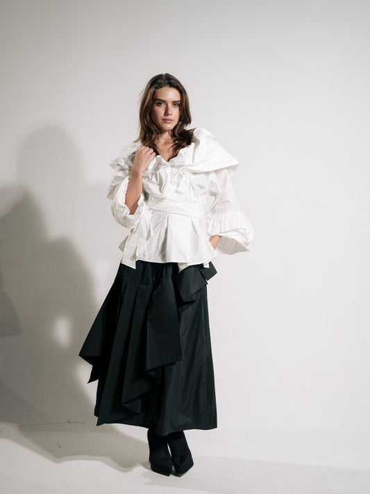 Puffy Belted Top In White