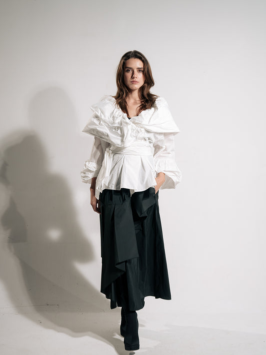 Puffy Belted Top In White