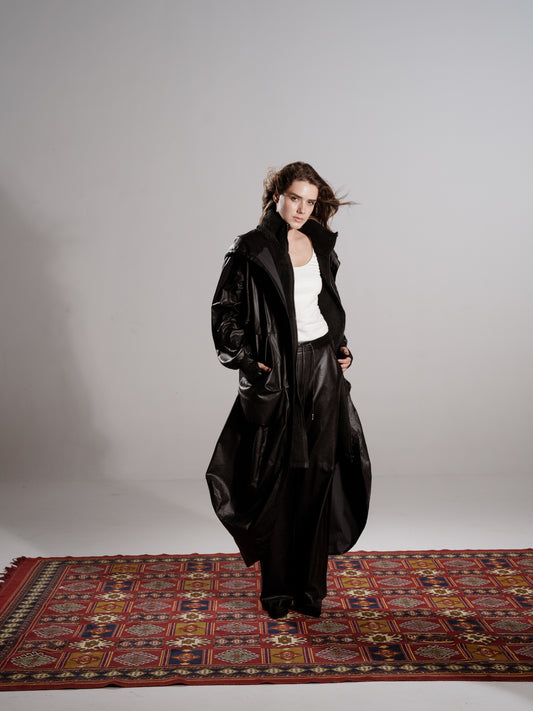 TWO PIECES LEATHER COAT