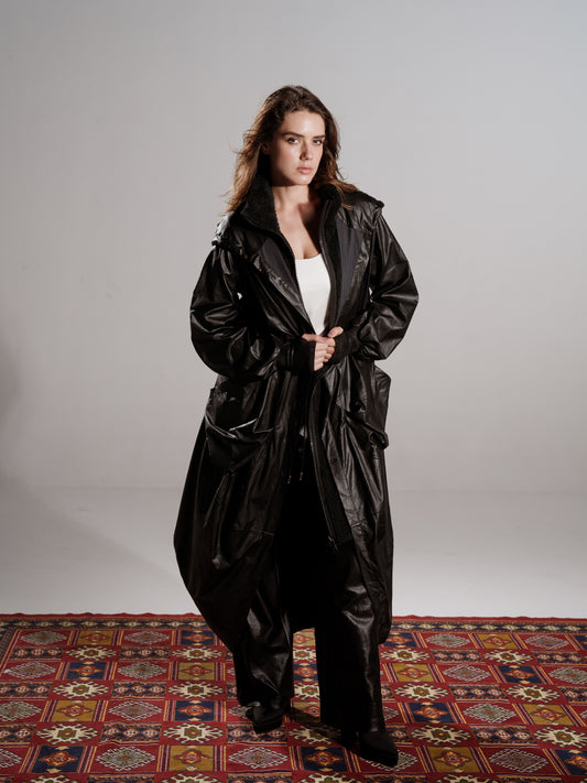TWO PIECES LEATHER COAT